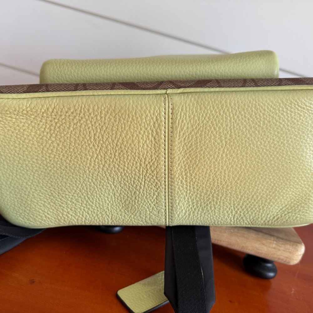 Coach Signature Brown and Pale Lime Green Backpack - Picture 15 of 15